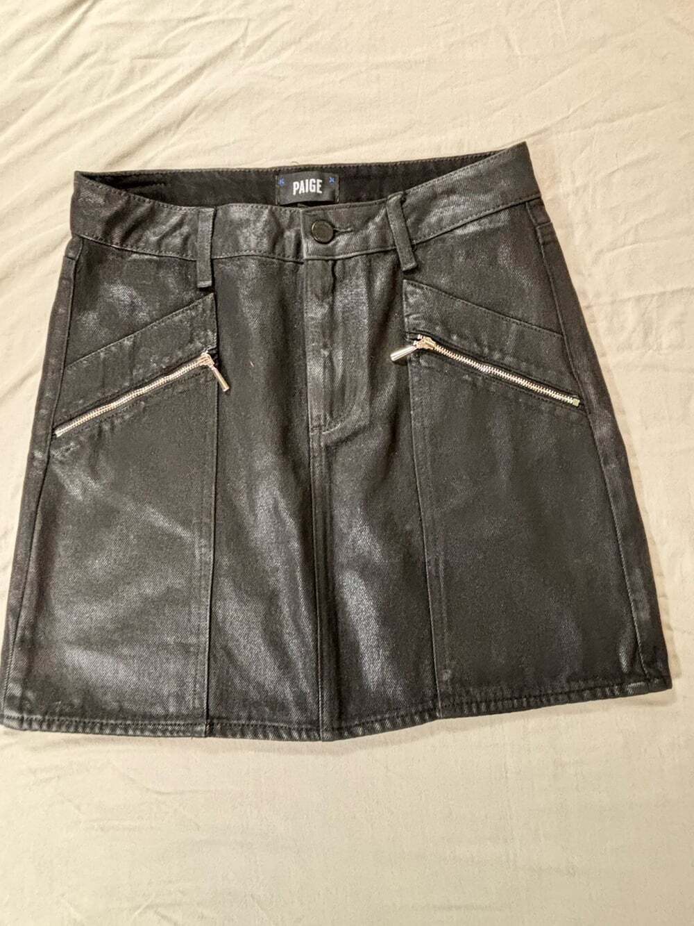 Paige Skirt Women's 28 Black Aiden Coated Waxed Denim  Trendy